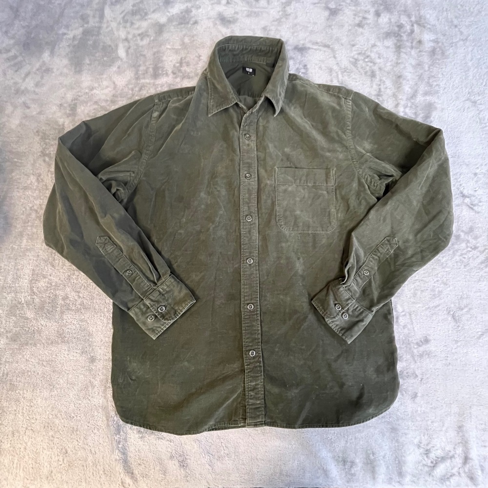 Uniqlo Corduroy Shirt Mens‎ Small Olive Green Long Sleeve Button Down 428970